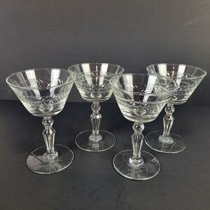 4-Libbey Rock Sharpe Jefferson Crystal Champagne/Sherbert Glass~Star of David